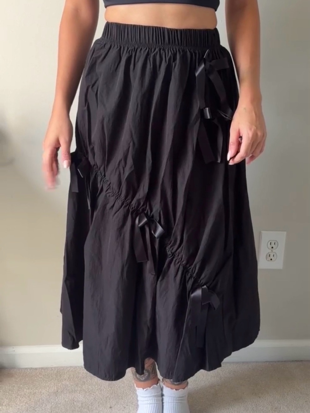 Black Ribbon-Detail A-Line Skirt
